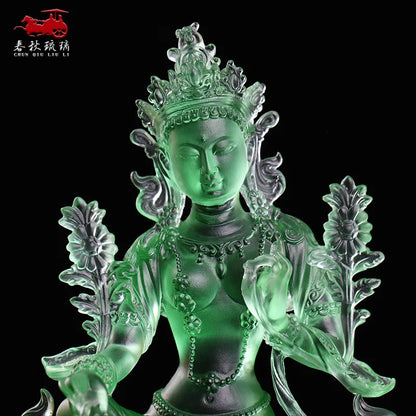 Coloured glaze Green Tara Buddha Statue Guanyin Tantra Buddhist Temple Home Worship Ornament Crafts
