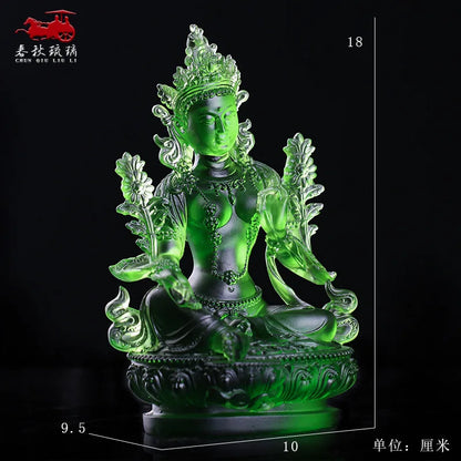Coloured glaze Green Tara Buddha Statue Guanyin Tantra Buddhist Temple Home Worship Ornament Crafts