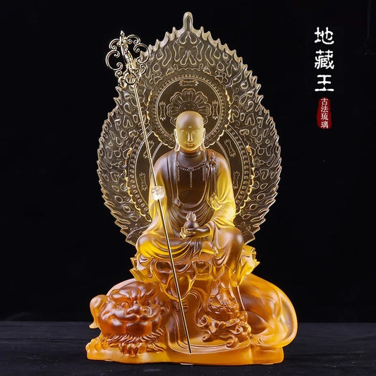 Coloured glaze Ksitigarbha Bodhisattva Buddha statue Listening Mount Jiuhua mountain temple Buddhist hall home worship ornament