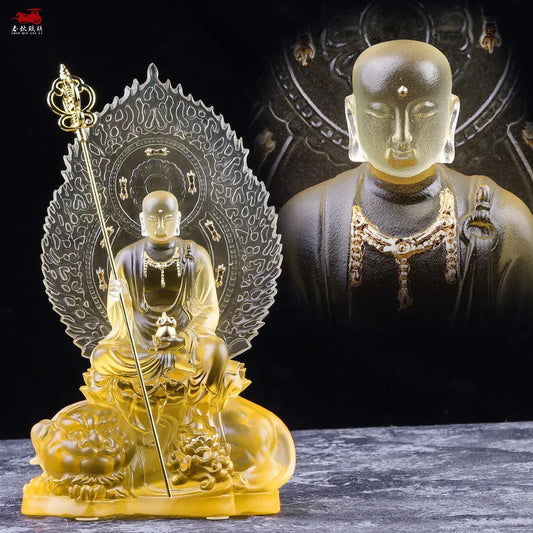 Coloured glaze Ksitigarbha Bodhisattva Buddha statue Listening Mount Jiuhua mountain temple Buddhist hall home worship ornament