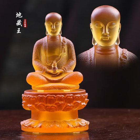 Coloured glaze Ksitigarbha Bodhisattva Buddha statue ornament worship at home Buddhist temple decoration crafts