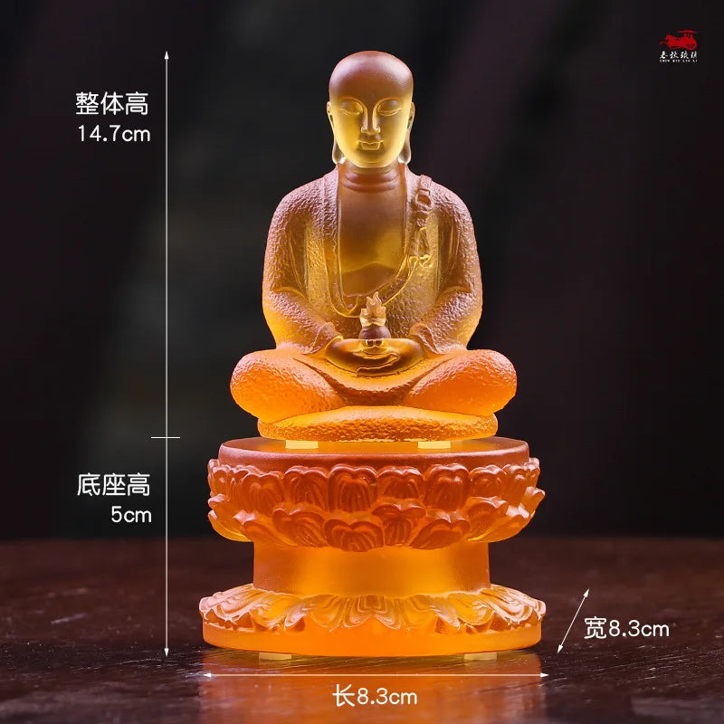 Coloured glaze Ksitigarbha Bodhisattva Buddha statue ornament worship at home Buddhist temple decoration crafts
