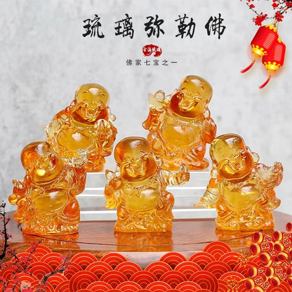 Coloured glaze Maitreya Buddha Ornament Cartoon creative Maitreya ornament handicraft gifts