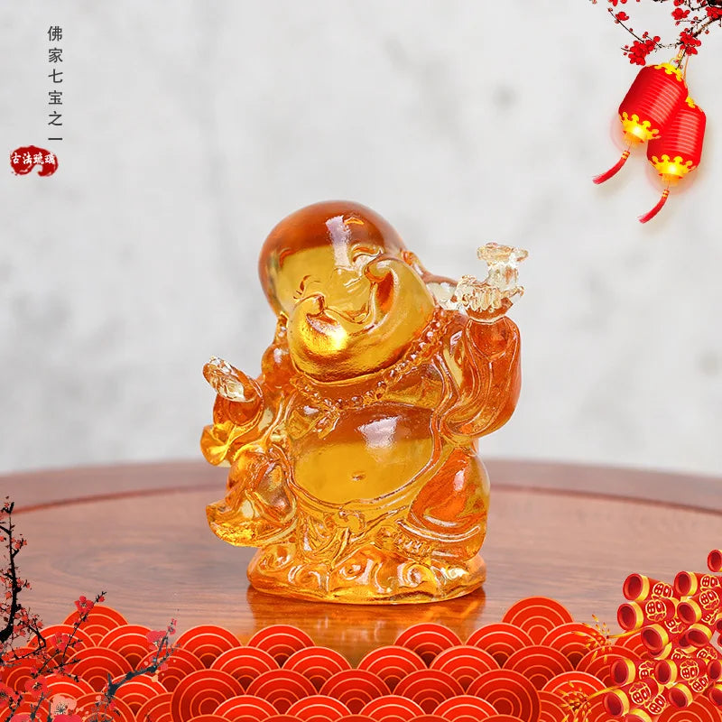 Coloured glaze Maitreya Buddha Ornament Cartoon creative Maitreya ornament handicraft gifts