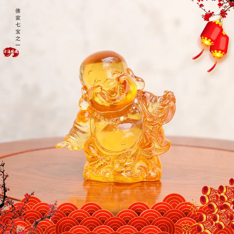 Coloured glaze Maitreya Buddha Ornament Cartoon creative Maitreya ornament handicraft gifts