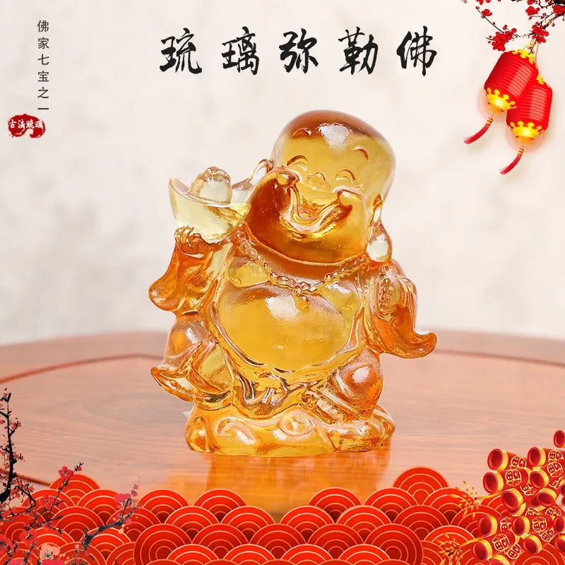 Coloured glaze Maitreya Buddha Ornament Cartoon creative Maitreya ornament handicraft gifts
