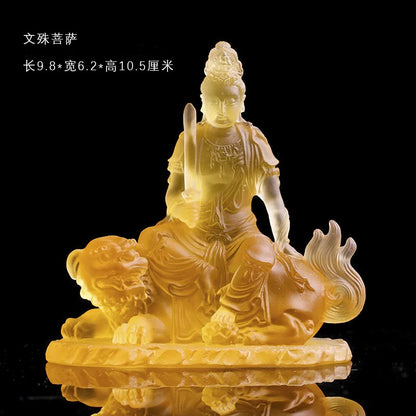 Coloured glaze Manjusri Boddisattva riding a lion Buddha statue Samantabhadra Boddhisattva riding a Elephant Buddha statue