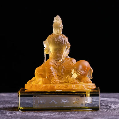 Coloured glaze Manjusri Boddisattva riding a lion Buddha statue Samantabhadra Boddhisattva riding a Elephant Buddha statue