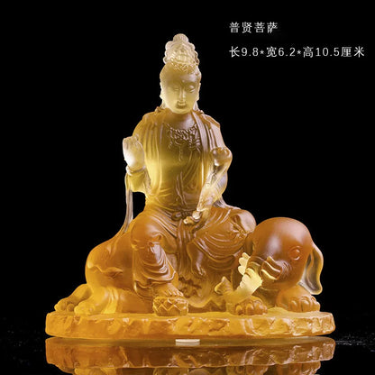 Coloured glaze Manjusri Boddisattva riding a lion Buddha statue Samantabhadra Boddhisattva riding a Elephant Buddha statue