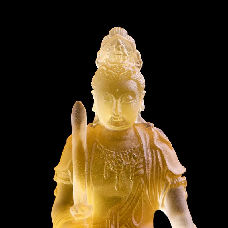 Coloured glaze Manjusri Boddisattva riding a lion Buddha statue Samantabhadra Boddhisattva riding a Elephant Buddha statue