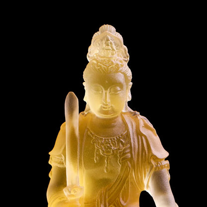 Coloured glaze Manjusri Boddisattva riding a lion Buddha statue Samantabhadra Boddhisattva riding a Elephant Buddha statue