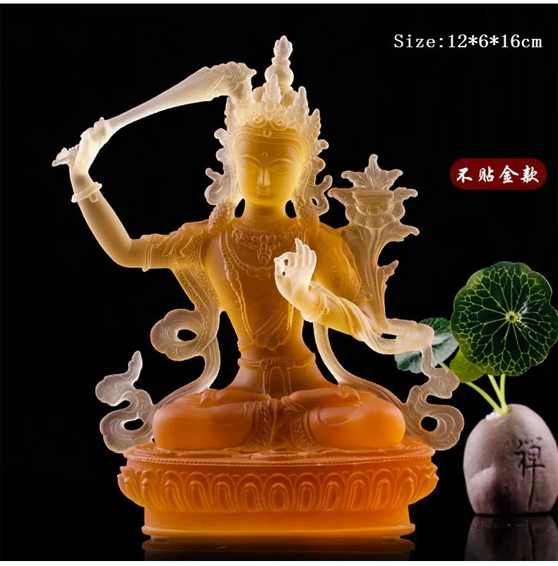 Coloured glaze Manjusri Bodhisattva Buddhist temple worship solemn Buddha statue craft ornaments