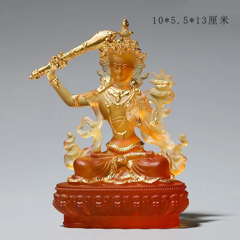 Coloured glaze Manjusri Bodhisattva Buddhist temple worship solemn Buddha statue craft ornaments