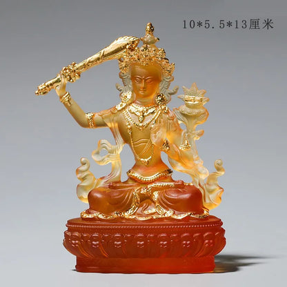 Coloured glaze Manjusri Bodhisattva Buddhist temple worship solemn Buddha statue craft ornaments