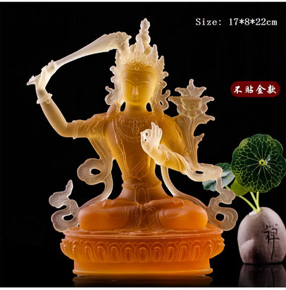 Coloured glaze Manjusri Bodhisattva Buddhist temple worship solemn Buddha statue craft ornaments