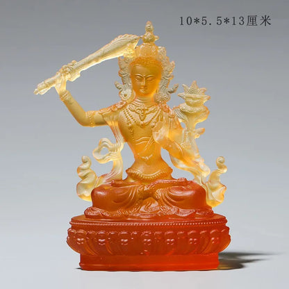 Coloured glaze Manjusri Bodhisattva Buddhist temple worship solemn Buddha statue craft ornaments