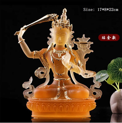 Coloured glaze Manjusri Bodhisattva Buddhist temple worship solemn Buddha statue craft ornaments