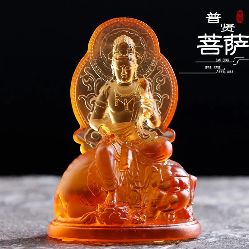 Coloured glaze Manjusri Bodhisattva Samantabhadra Buddha statue Home worship in temples and Buddhist halls handicraft ornaments