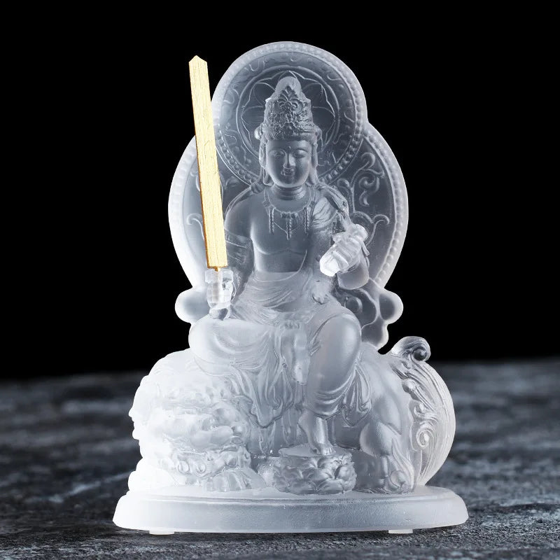 Coloured glaze Manjusri Bodhisattva Samantabhadra Buddha statue Home worship in temples and Buddhist halls handicraft ornaments