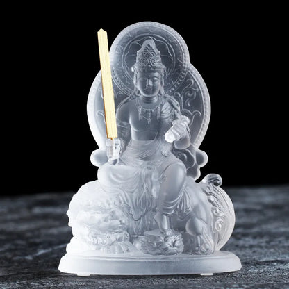 Coloured glaze Manjusri Bodhisattva Samantabhadra Buddha statue Home worship in temples and Buddhist halls handicraft ornaments