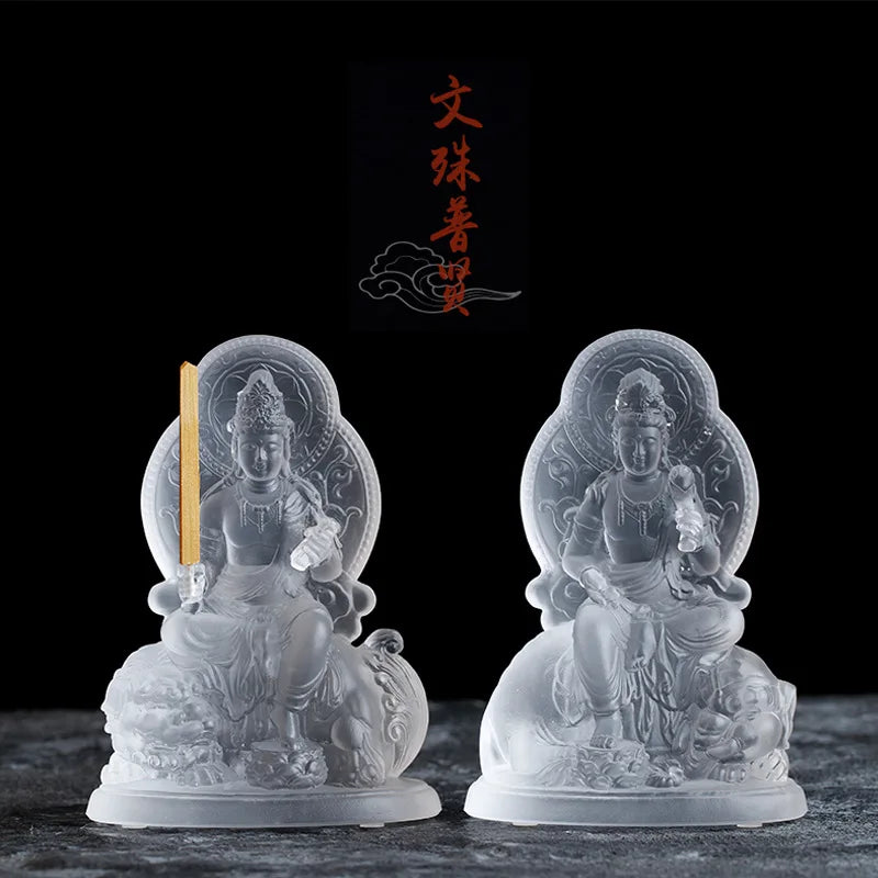 Coloured glaze Manjusri Bodhisattva Samantabhadra Buddha statue Home worship in temples and Buddhist halls handicraft ornaments