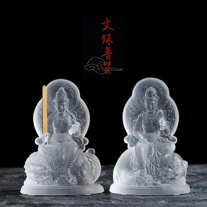 Coloured glaze Manjusri Bodhisattva Samantabhadra Buddha statue Home worship in temples and Buddhist halls handicraft ornaments