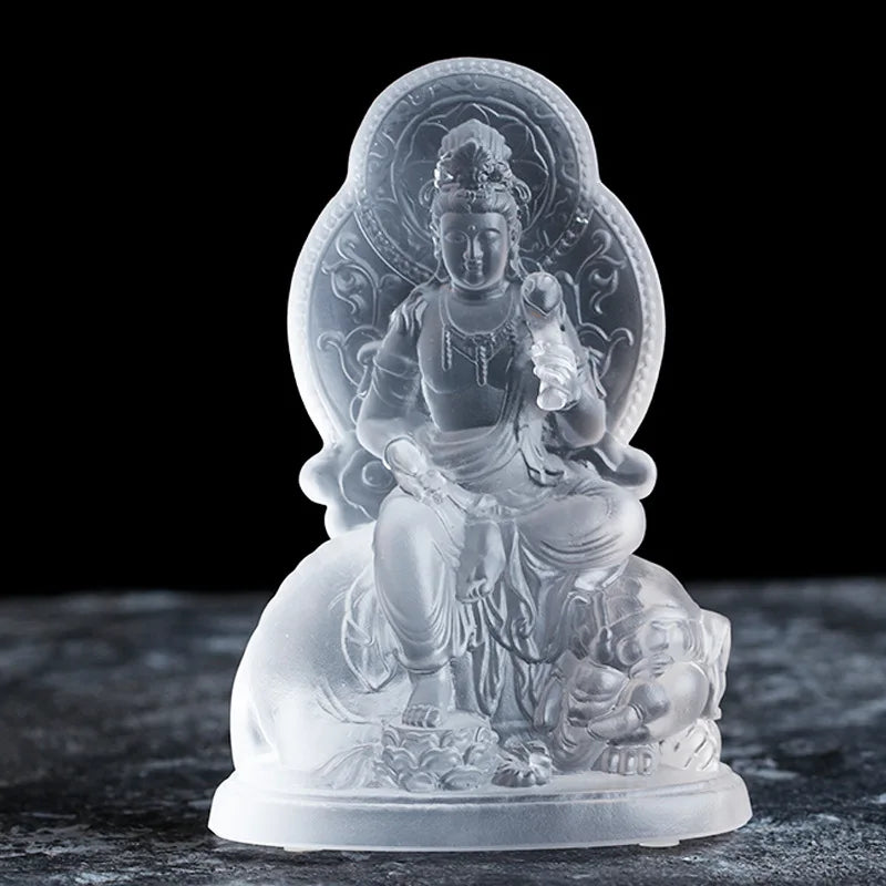 Coloured glaze Manjusri Bodhisattva Samantabhadra Buddha statue Home worship in temples and Buddhist halls handicraft ornaments