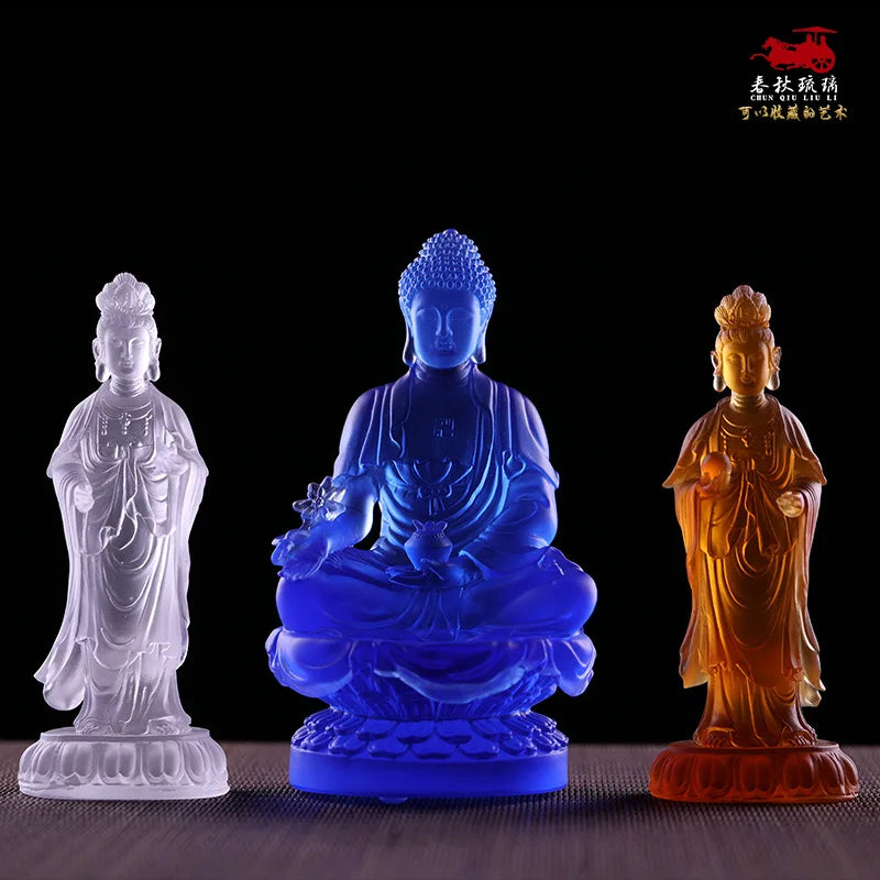 Coloured glaze Oriental Three Saints Sunlight and Moonlight Bodhisattva Medicine Buddha handicraft ornaments Buddhist worship