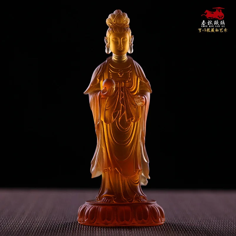 Coloured glaze Oriental Three Saints Sunlight and Moonlight Bodhisattva Medicine Buddha handicraft ornaments Buddhist worship