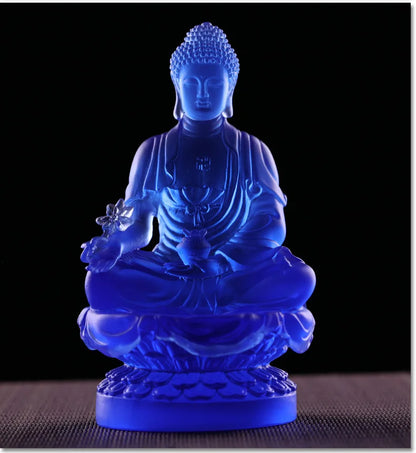 Coloured glaze Oriental Three Saints Sunlight and Moonlight Bodhisattva Medicine Buddha handicraft ornaments Buddhist worship