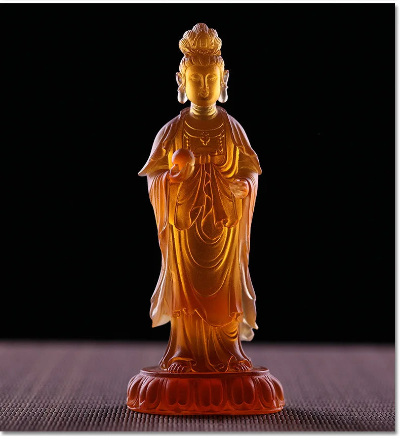Coloured glaze Oriental Three Saints Sunlight and Moonlight Bodhisattva Medicine Buddha handicraft ornaments Buddhist worship