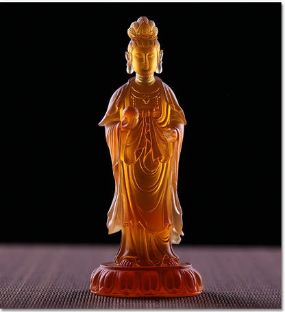 Coloured glaze Oriental Three Saints Sunlight and Moonlight Bodhisattva Medicine Buddha handicraft ornaments Buddhist worship