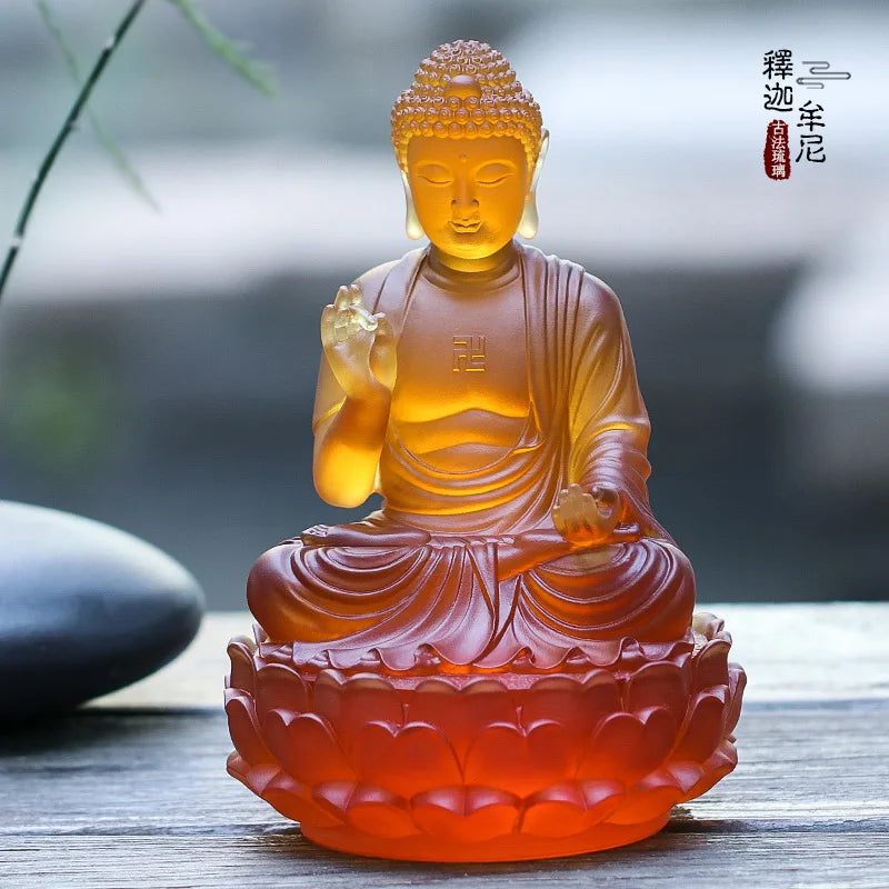 Coloured glaze Ornament Shakyamuni Tathagata Buddha Idol Home Buddhist Temples Worship