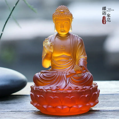 Coloured glaze Ornament Shakyamuni Tathagata Buddha Idol Home Buddhist Temples Worship