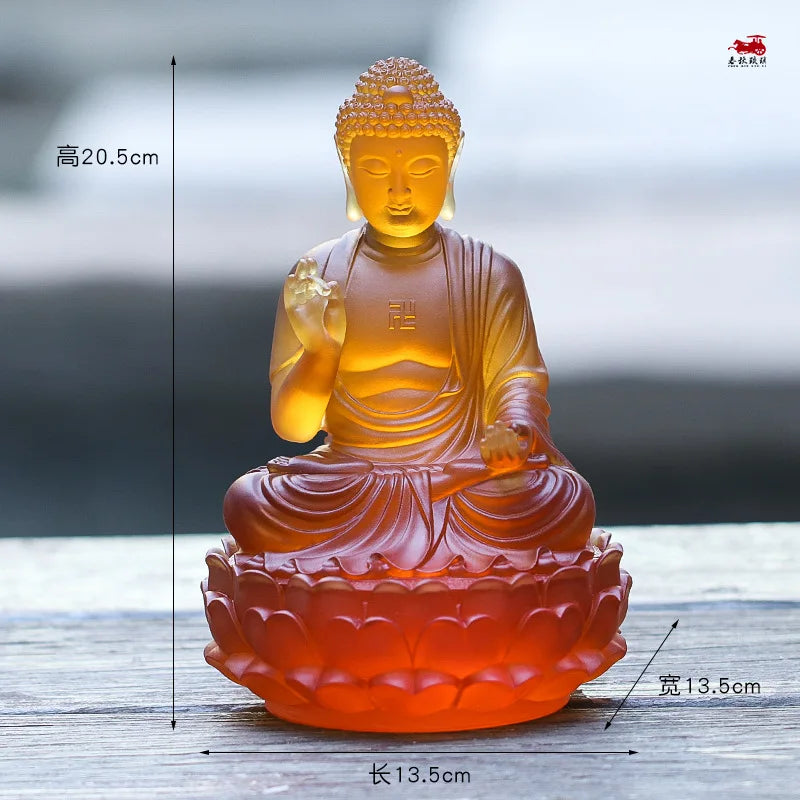 Coloured glaze Ornament Shakyamuni Tathagata Buddha Idol Home Buddhist Temples Worship