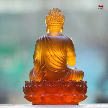 Coloured glaze Ornament Shakyamuni Tathagata Buddha Idol Home Buddhist Temples Worship