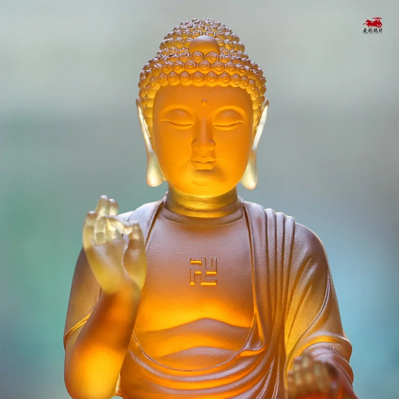 Coloured glaze Ornament Shakyamuni Tathagata Buddha Idol Home Buddhist Temples Worship