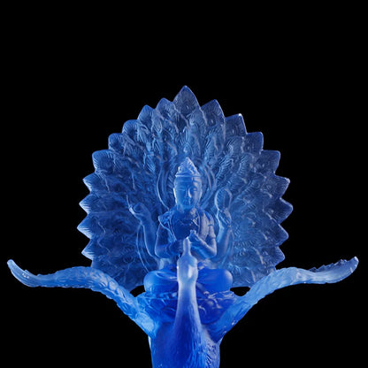 Coloured glaze Peacock Ming King Buddha Statue Tantric Buddha Mother Vajra One head and four arms Disaster Elimination Gain