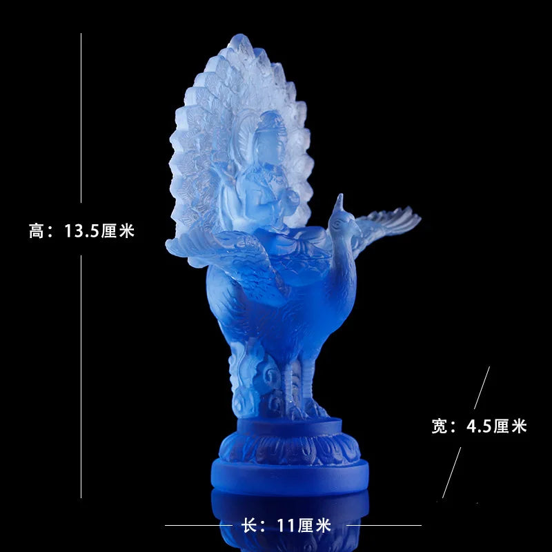 Coloured glaze Peacock Ming King Buddha Statue Tantric Buddha Mother Vajra One head and four arms Disaster Elimination Gain
