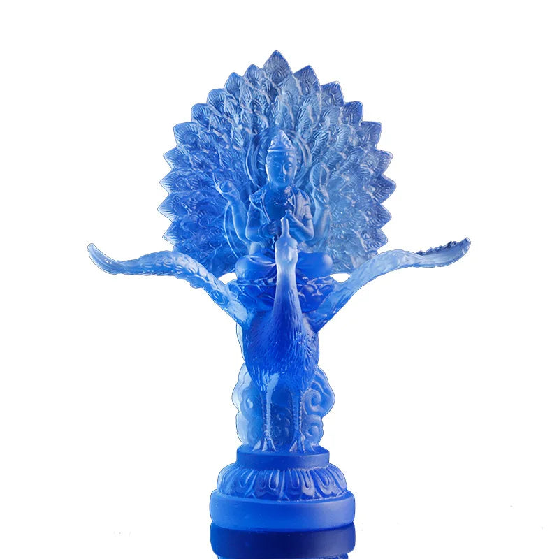 Coloured glaze Peacock Ming King Buddha Statue Tantric Buddha Mother Vajra One head and four arms Disaster Elimination Gain