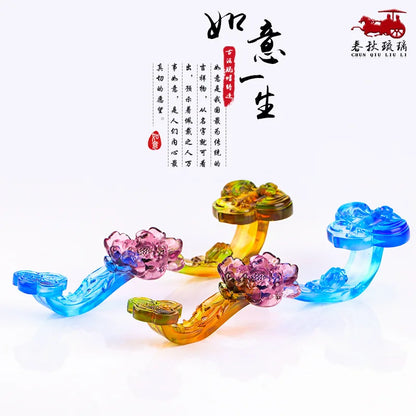 Coloured glaze Ruyi Ornament wishful life peony flower wishful Chinese style gifts Souvenir decoration crafts