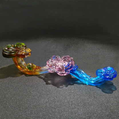 Coloured glaze Ruyi Ornament wishful life peony flower wishful Chinese style gifts Souvenir decoration crafts