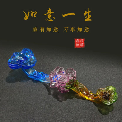 Coloured glaze Ruyi Ornament wishful life peony flower wishful Chinese style gifts Souvenir decoration crafts