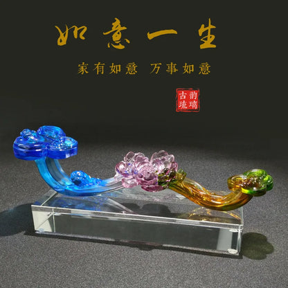 Coloured glaze Ruyi Ornament wishful life peony flower wishful Chinese style gifts Souvenir decoration crafts