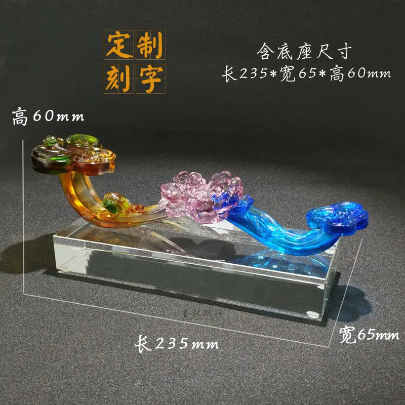 Coloured glaze Ruyi Ornament wishful life peony flower wishful Chinese style gifts Souvenir decoration crafts