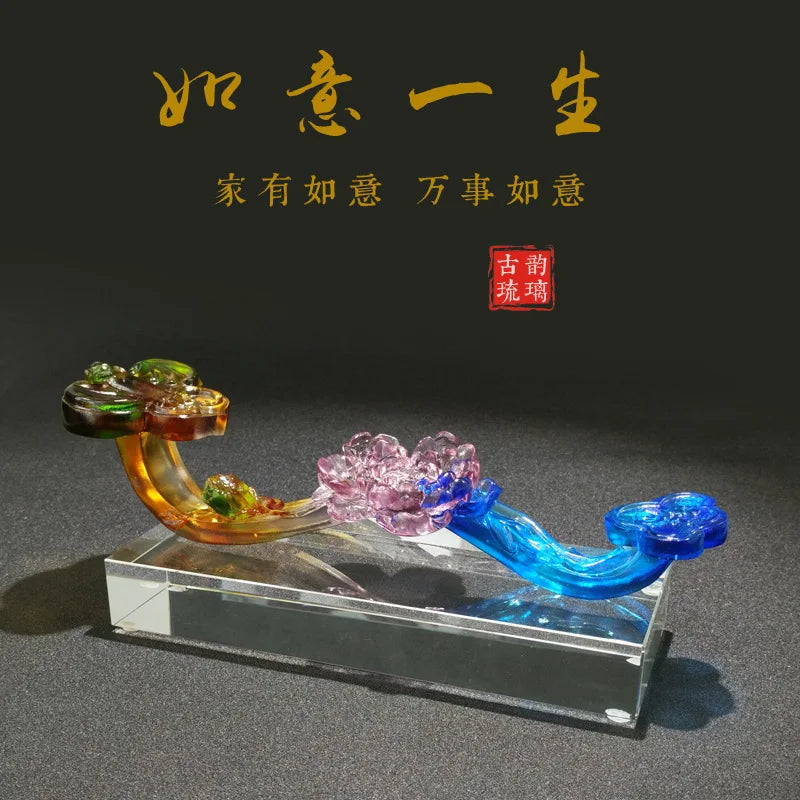 Coloured glaze Ruyi Ornament wishful life peony flower wishful Chinese style gifts Souvenir decoration crafts
