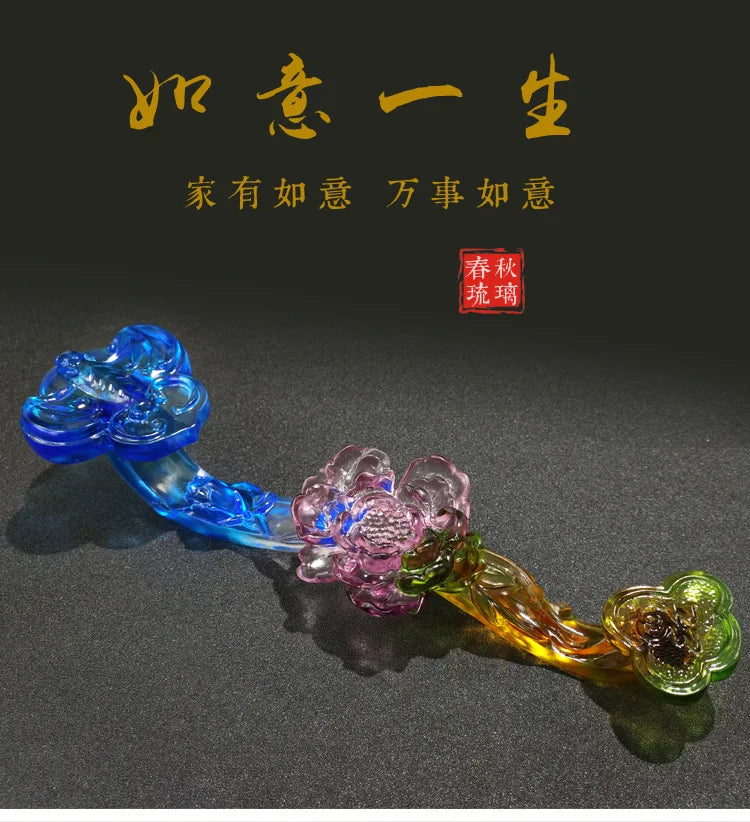 Coloured glaze Ruyi Ornament wishful life peony flower wishful Chinese style gifts Souvenir decoration crafts