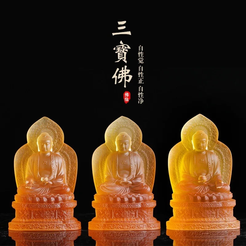 Coloured glaze Shakyamuni Buddha Amitabha statue Medicine Buddha statue worship ornaments