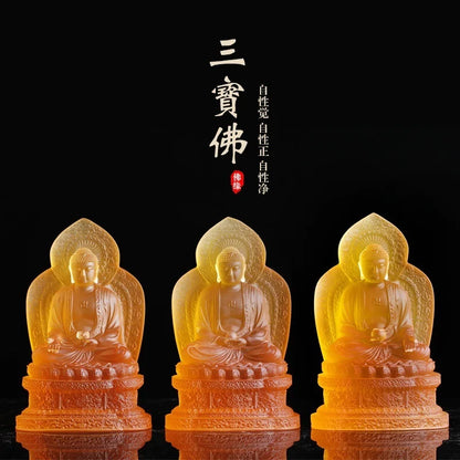 Coloured glaze Shakyamuni Buddha Amitabha statue Medicine Buddha statue worship ornaments
