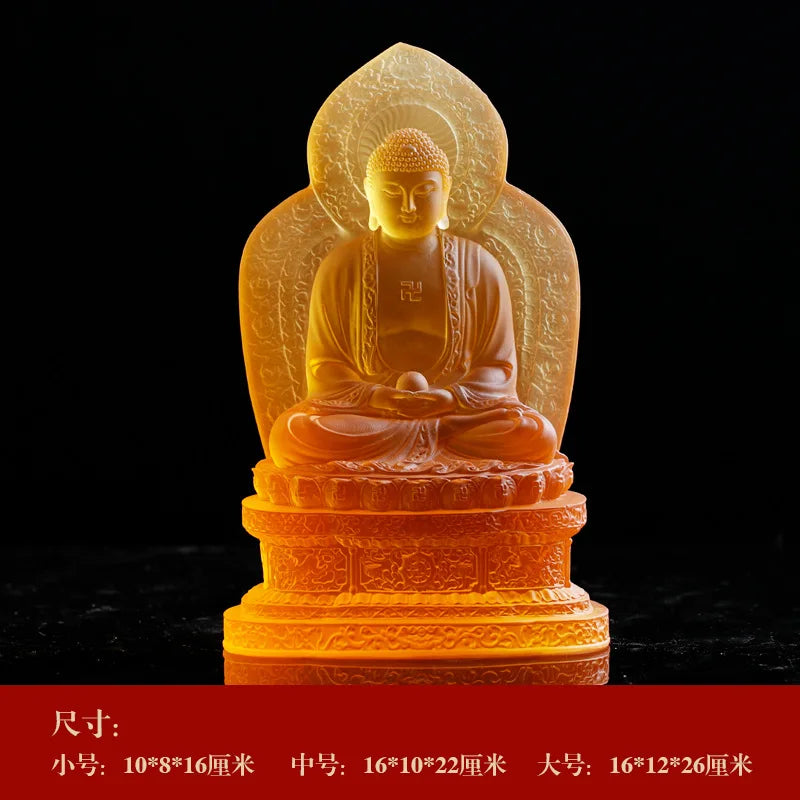 Coloured glaze Shakyamuni Buddha Amitabha statue Medicine Buddha statue worship ornaments